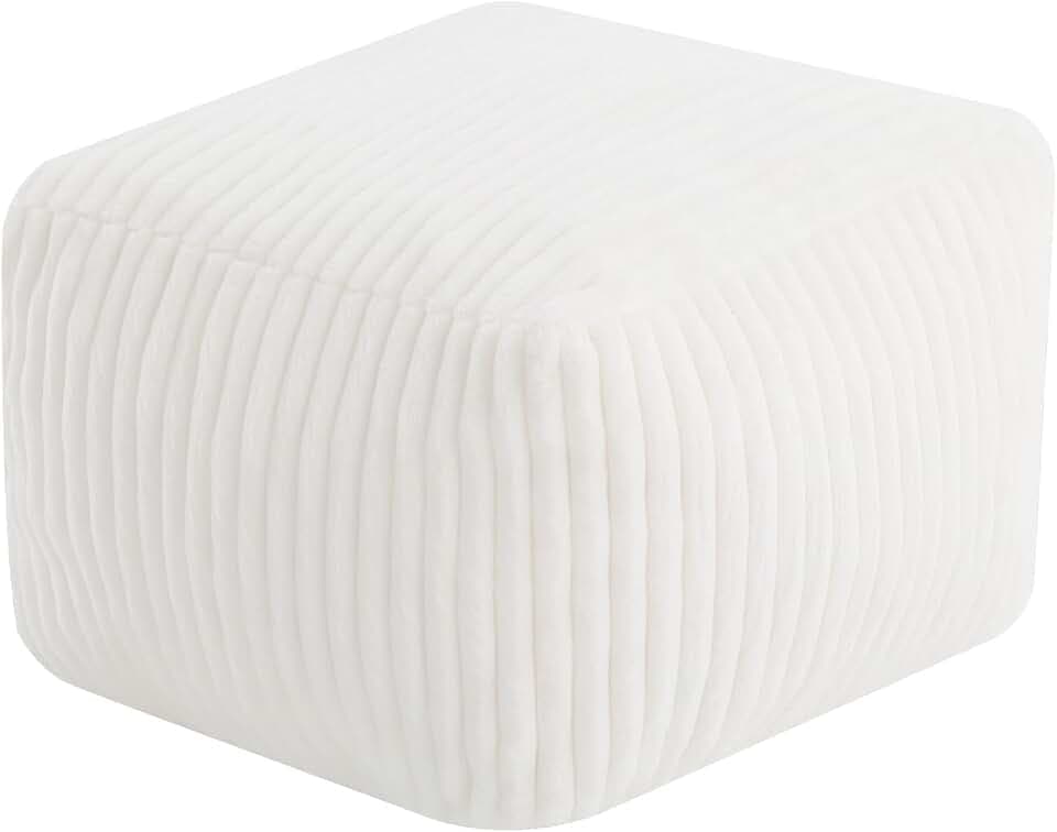 MeMoreCool Square Pouf Ottoman Foot Rest, 15 Inch Faux Fur Pouf, Beige
