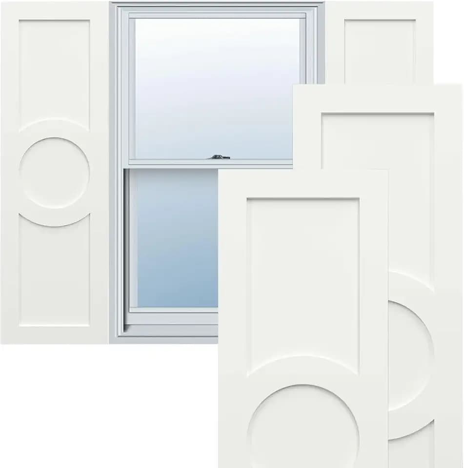 12"W x 51"H True Fit PVC Center Circle Arts & Crafts Fixed Mount Shutters, Unfinished (Per Pair - Hardware Not Included)