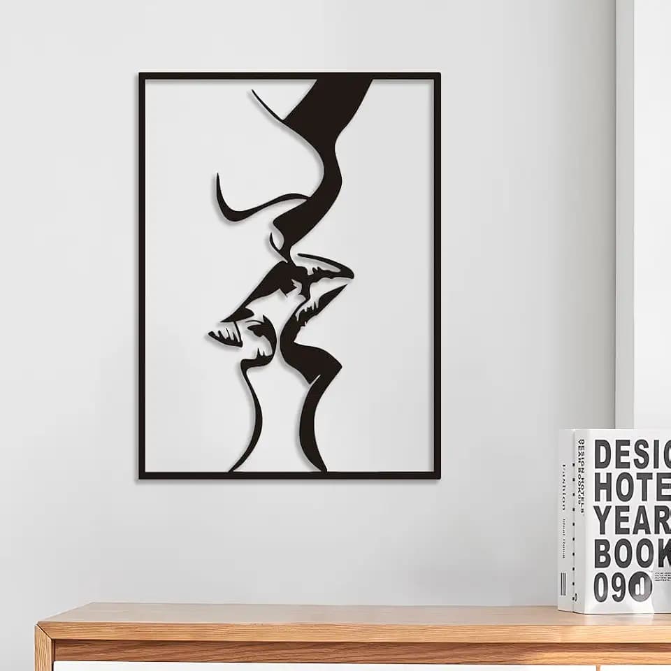 GrWisdAT Minimalist Line Wall Art Metal Lover Kiss Wall Decor Modern Romantic Home Hanging Sign Ornaments for Couples Bedroom Living Room Bathroom Door Valentine Decorations