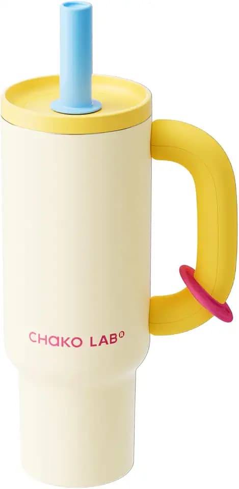 CHAKO LAB BaWang Insulated Tumbler | Tumbler with Handle and Straw 33oz | Cup Holder Friendly for Travel | Leakproof Water Bottle | BPA-Free | Sunny