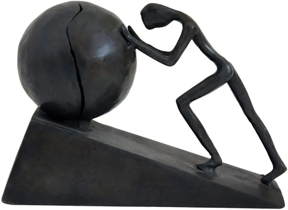 Briskfeel Man with Sphere Iron Statue Metal Sisyphus Sculpture Sportsman Art Metal Ornament Figurine Home and Office Decor (B2 Strong)