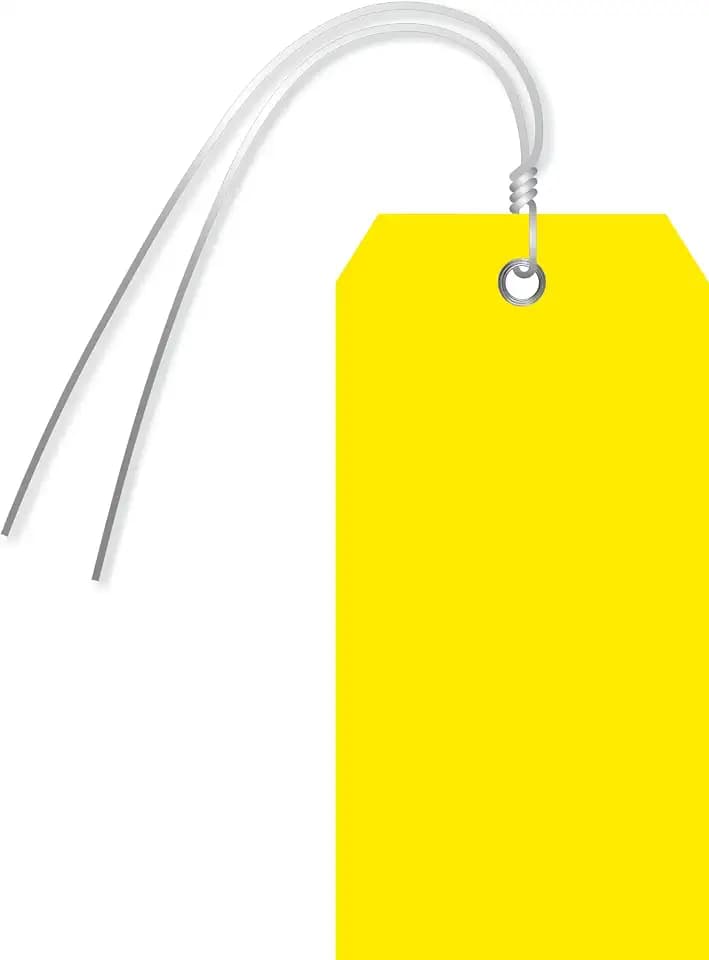 SmartSign Pack of 100 Yellow Plastic Tags with Wires, 4.75 x 2.375 inch, Metal Eyelet, 10 mil Tear-Proof Polylith Plastic Size 5, Writable