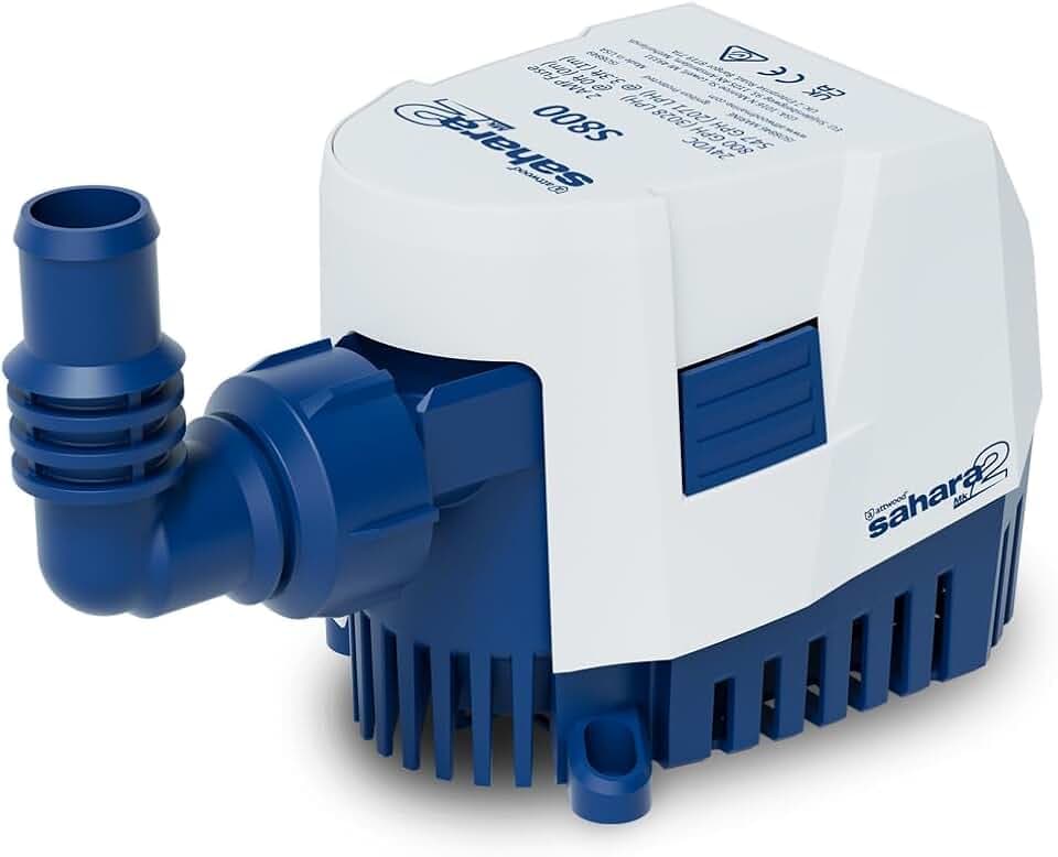 Attwood 5508-7 Sahara MK2 S800 (12V), Automatic Bilge Pump, 800 GPH, with Fittings (Elbow & Straight), Direct Replacement for Attwood 4507-7