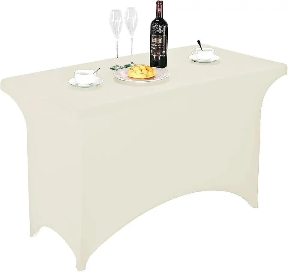 FORLIFE Spandex Table Covers,Fitted Tablecloth for Rectangular Tables, Stretch Patio Table Covers, Universal Spandex Table Cover for Wedding, Banquet, Party (4ft, Ivory)