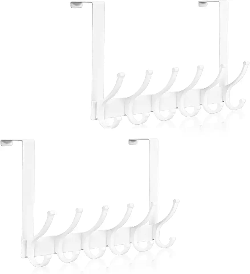 Optish Door Hooks for Hanging, Over The Door Towel Racks for Bathroom, Coat Rack Door Towel Hanger Towel Hooks (2Pack, White, Fit 1-3/4" Doors)