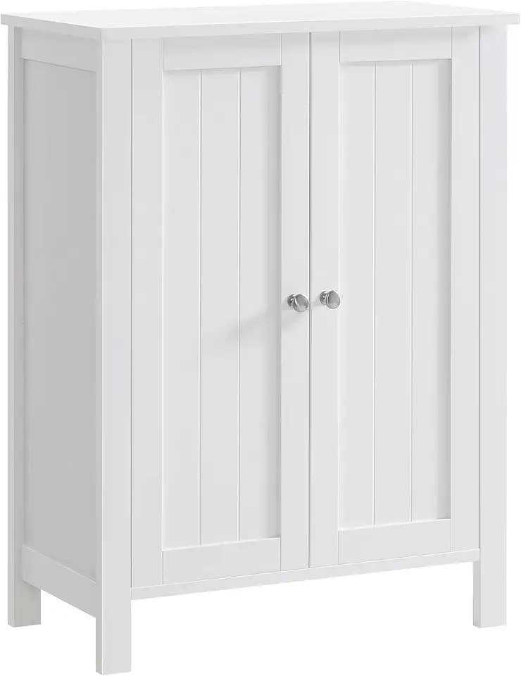 VASAGLE Bathroom Floor Storage Cabinet, Adjustable Shelves, Cloud White