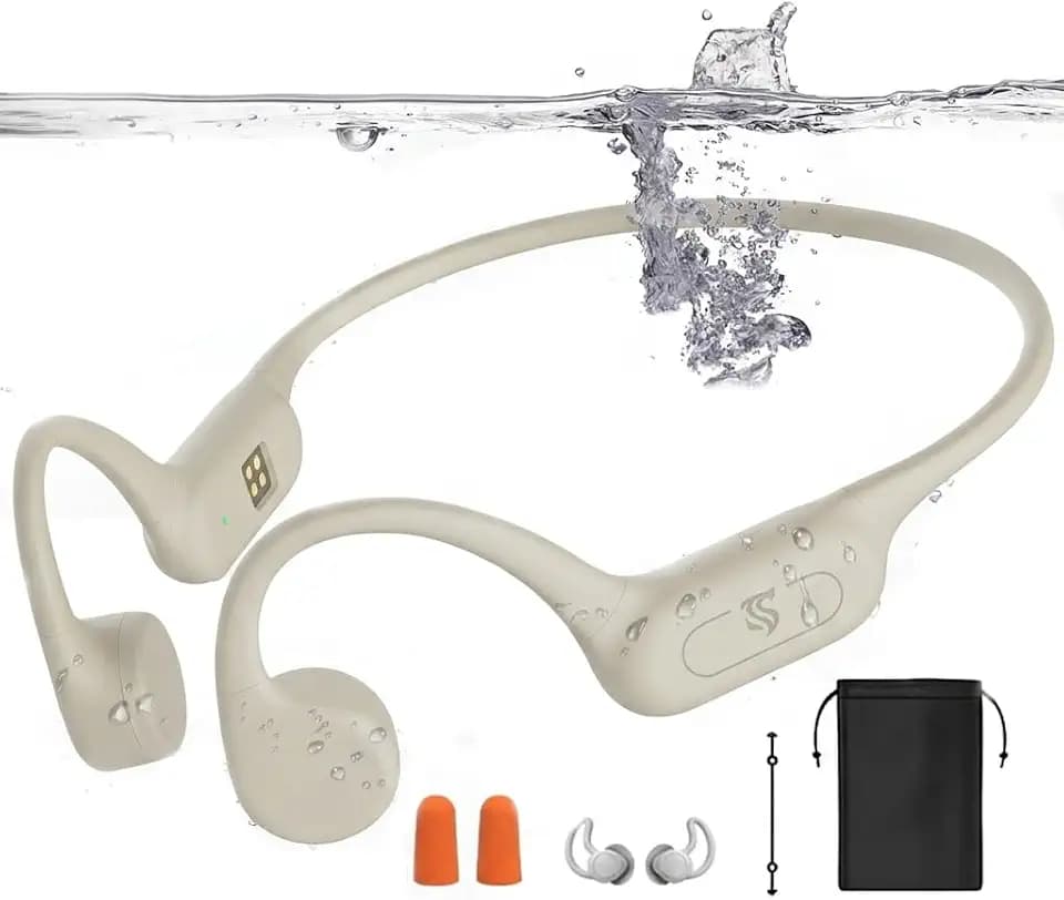 Kopfhörer Schwimmen – Knochenschall Kopfhörer Bluetooth 5.4, IPX8 Wasserdichte Sport Headphones mit MP3-Modus, Unterwasser Open Ear Headset mit 32 GB Speicher, Leicht & Sicher für Fitness (Apricot)