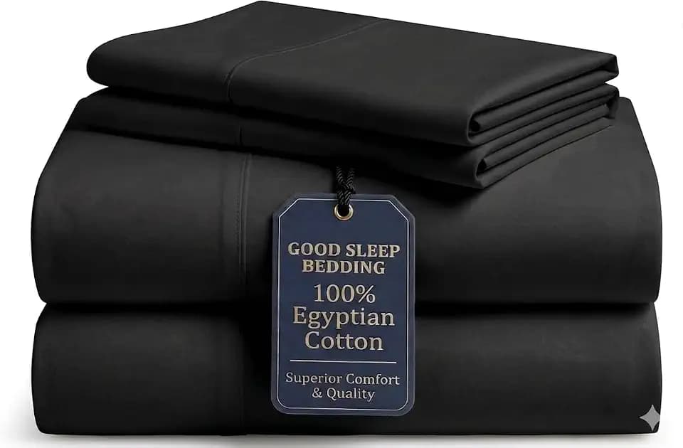 100% Egyptian Cotton Queen Sheet Set, 4 Piece Black Bed Sheets Queen Size.