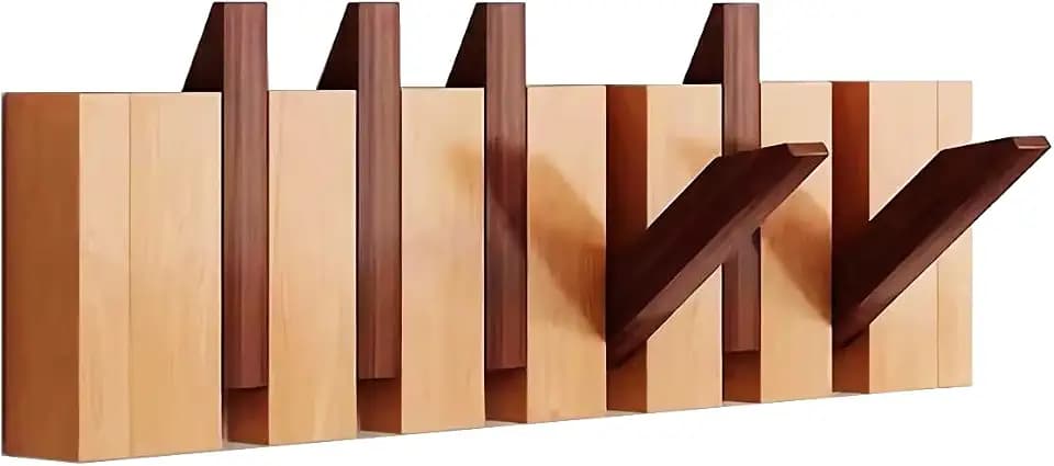 Paint Wood Wall Mounted Coat RackHooks Piano Key Hangers Natural Solid Wood Hanger Non-Woven Fabric Clothes Hangers for Closet, Kitchen, Bedroom, Bathroom, Entryway (Walnut-Beech, 6 Hooks)