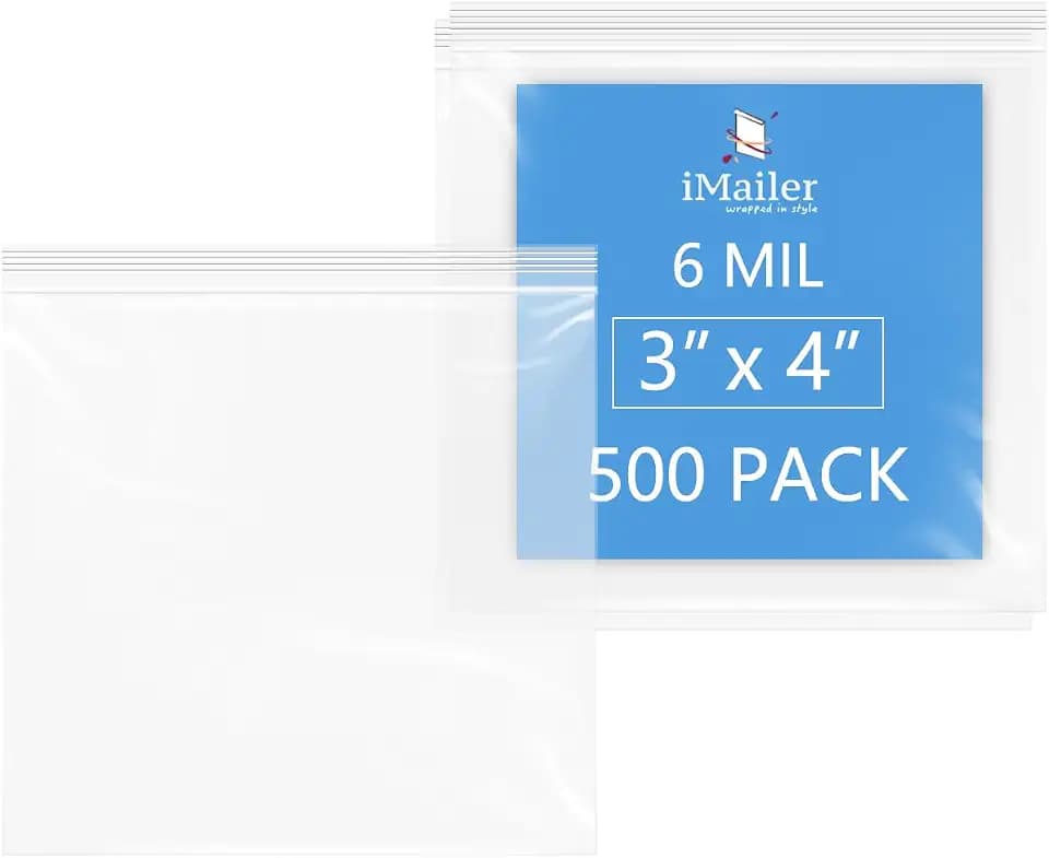 iMailer- 3" x 4" 500 Pack- 6 MIL Heavy Duty Thick Zip Bags
