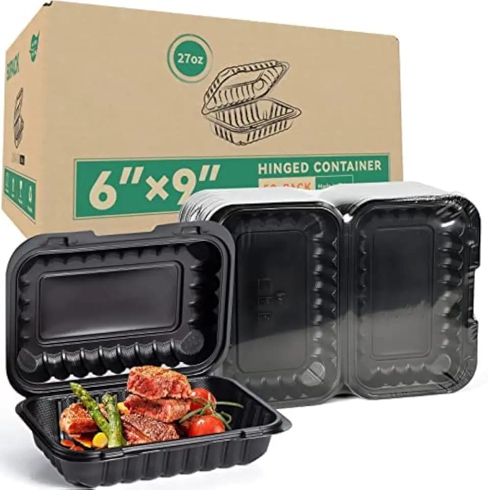 50-Pack 27oz 9x6 Black To Go Container - Shrink Wrapped No Pre-Wash