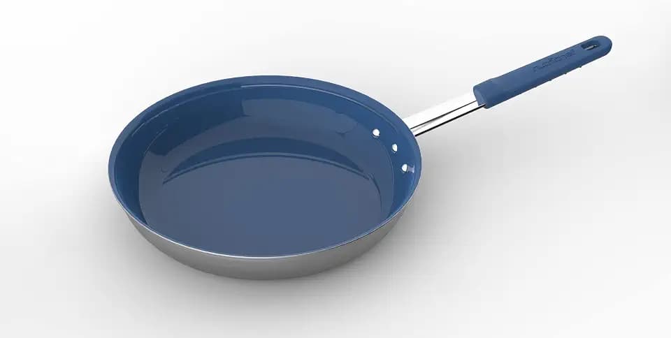 NutriChef f 12" Large Fry Pan - Large Skillet Nonstick Frying Pan with Silicone Handle, Ceramic Coating, Blue Silicone Handle, Stain-Resistant, And Easy To Clean, Professional Home Cookware