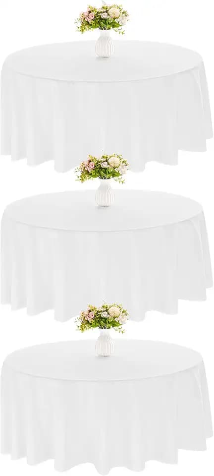 3 Pack 90 Inch Round White Polyester Tablecloth Bulk Washable Table Covers for Wedding Dining Table Buffet Parties Banquet Decor(White)