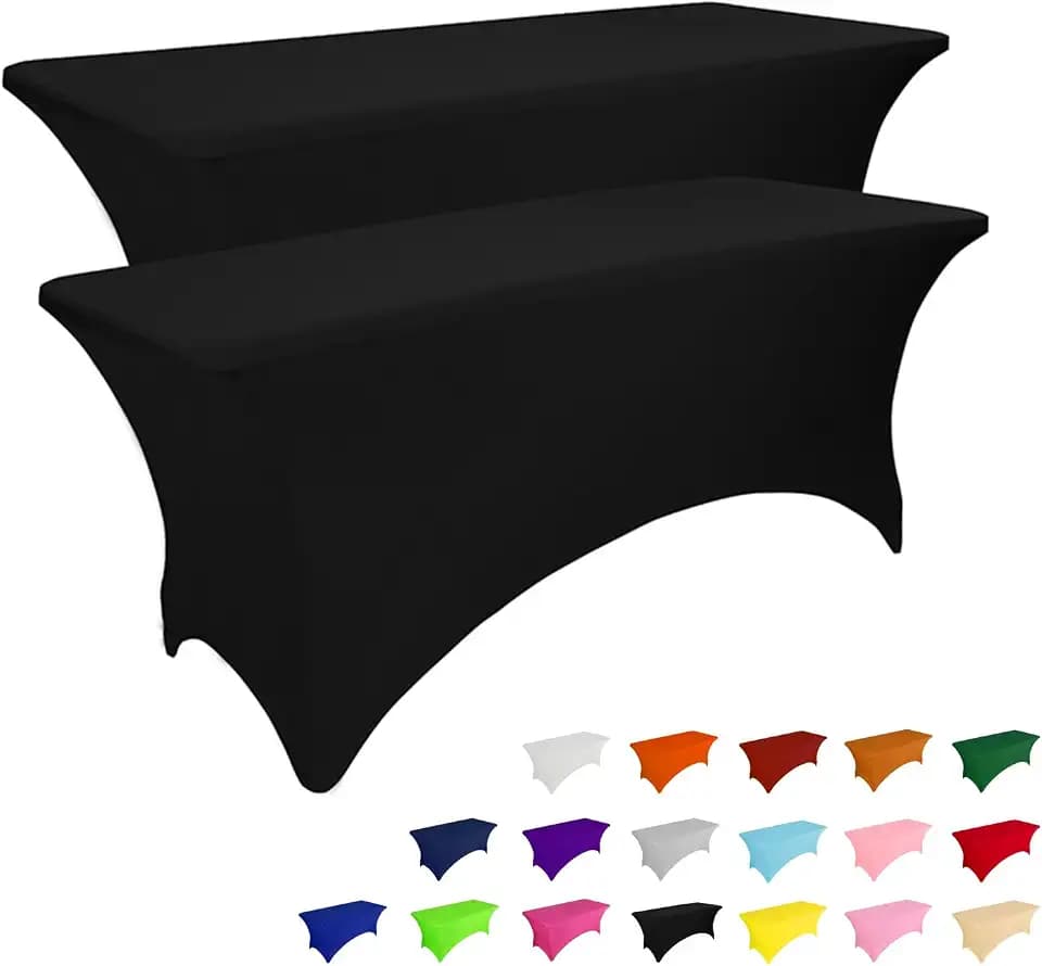 IVAPUPU 2 Pack 8FT Black Table Cloth for Rectangular Spandex Table Cover