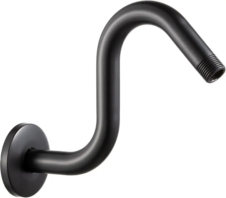 OFFO Shower Head Extension Arm 6 in, Matte Black S Shaped Shower Arm with Flange High Rise Goose Neck Shower Extension