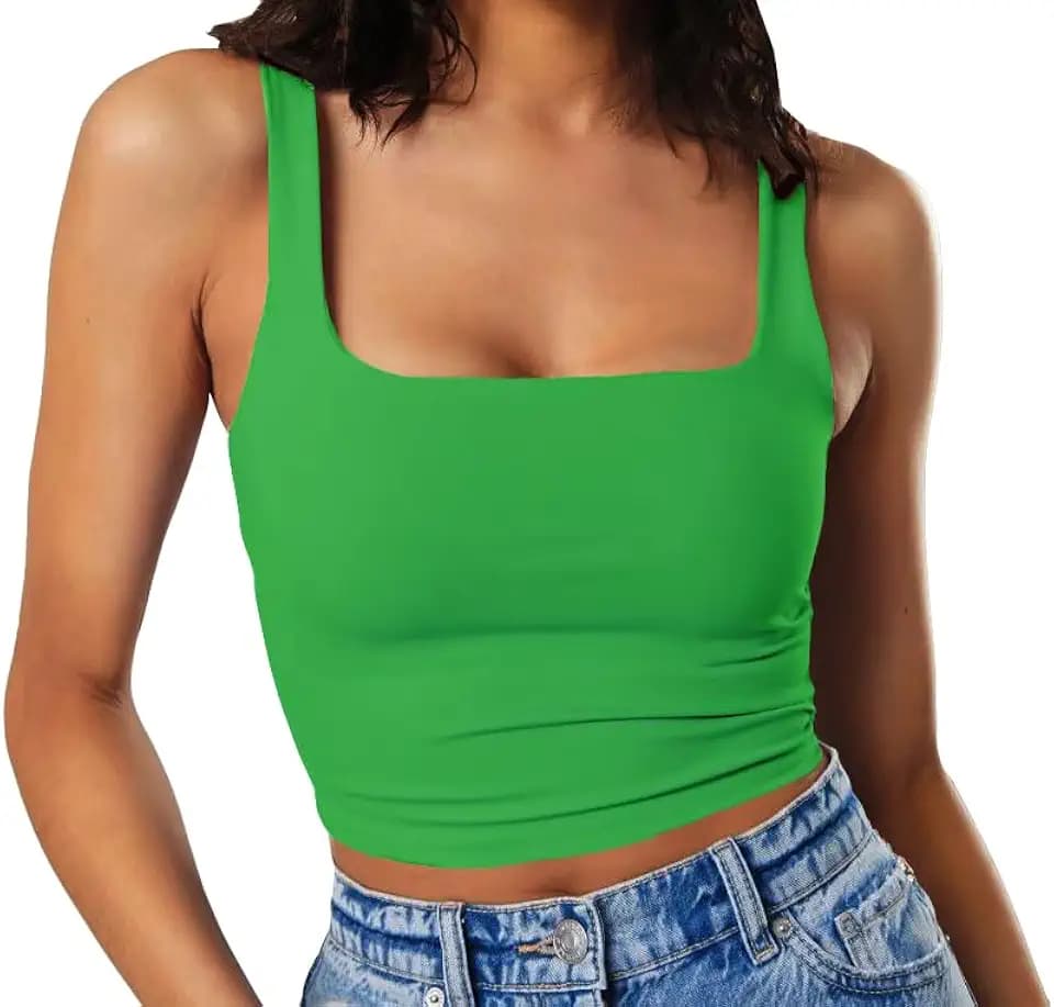 Artfish Women's Sleeveless Strappy Tank Square Neck Double Layer Workout Fitness Casual Basic Crop Tops