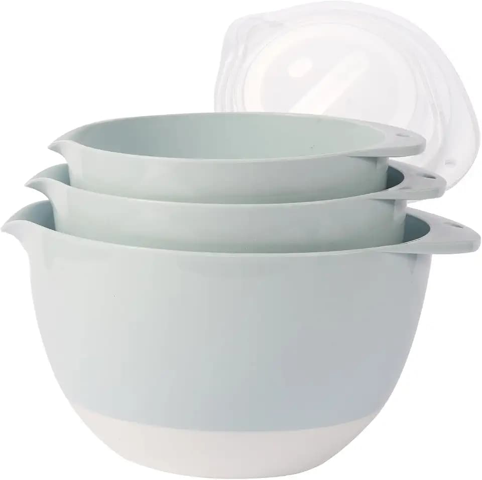 3 Small Plastic Mixing Bowls with Lids,Pour Spout,TPR Base,Mixing Bowl Set