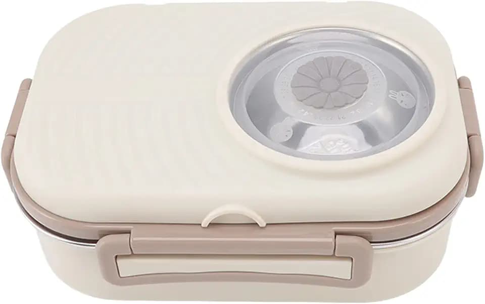 flexman Compartment Lunch Box, 1450ml Stainless Steel Thermal Box, Double Layer Lunch Containers with Soup Bowl, Spoon and Chopsticks for Office, Picnic (Beige)