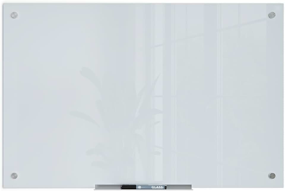 U Brands Glass Dry Erase Whiteboard, 24” x 36”, Frameless Frosted White Board, Modern Wall Mounted Whiteboard, Stain and Ghost Resistant, Includes Marker & Eraser, for Office, School, and Home