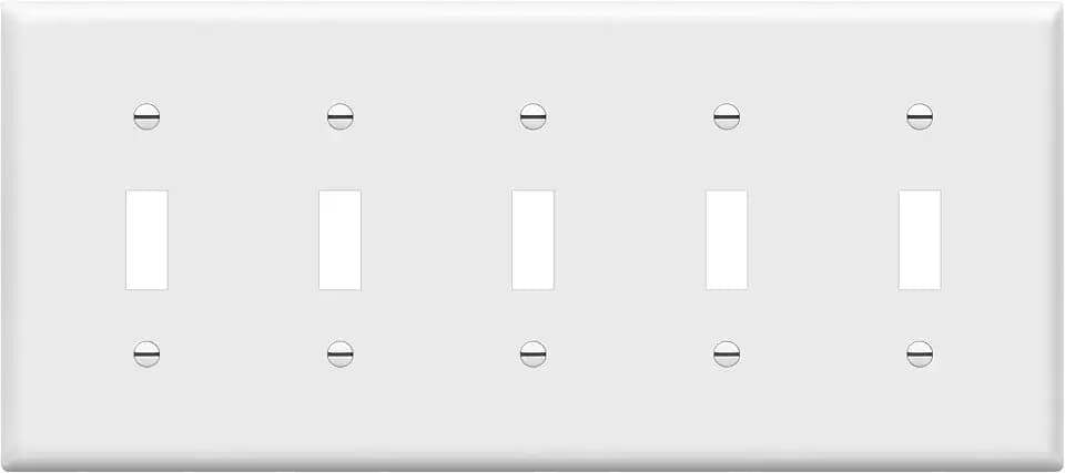ENERLITES Toggle Light Switch Wall Plate, Gloss Finish, 5-Gang 4.50" x 10.03", Unbreakable Polycarbonate Thermoplastic, UL Listed, 8815-W, White