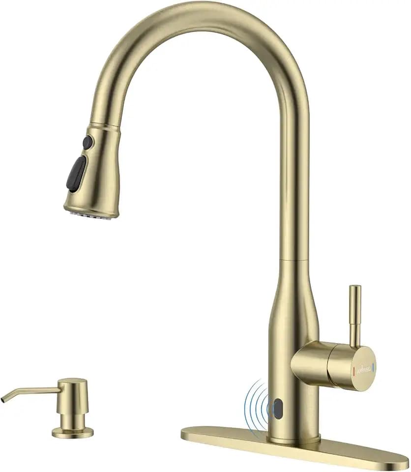 APPASO Gold Touchless Kitchen Sink Faucet with Soap Dispenser and Sprayer