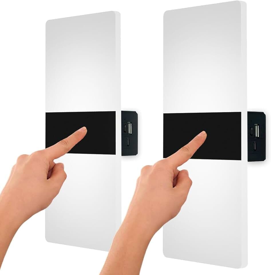 Rechargeable Wall Sconces Set of 2, Touch Dimmable, 6000K