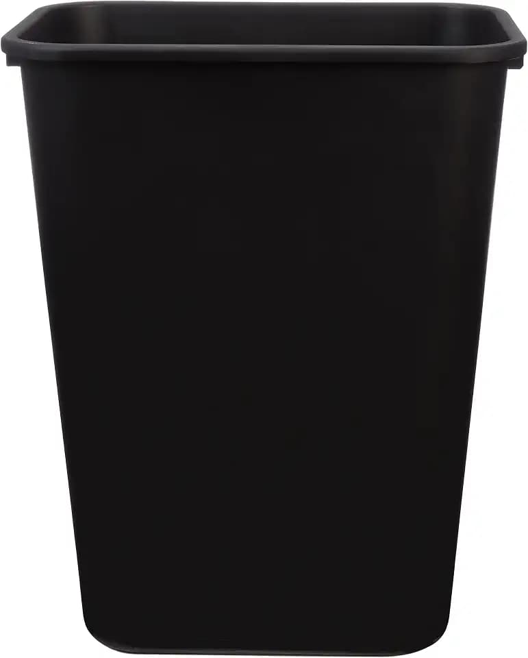 Amazon Basics Rectangular Plastic Office Wastebasket, Easy to Clean,15.5"L x 11.5"W x 20"H, 10 Gallon, Black, 2-Pack