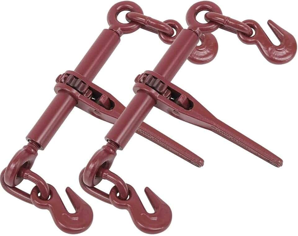 Mytee Products (2 Pack) Ratchet Chain Binder 1/4" - 5/16" Chain Binders Tie Down Hauling Red