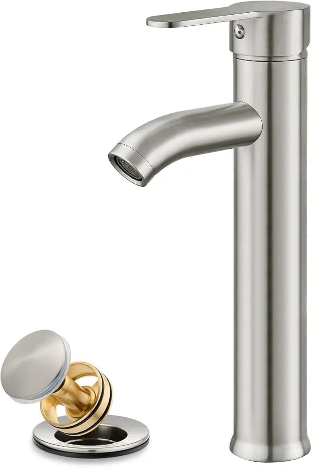gotonovo Bathroom Vessel Sink Faucet Metal Pop Up Drain, Brushed Nickel