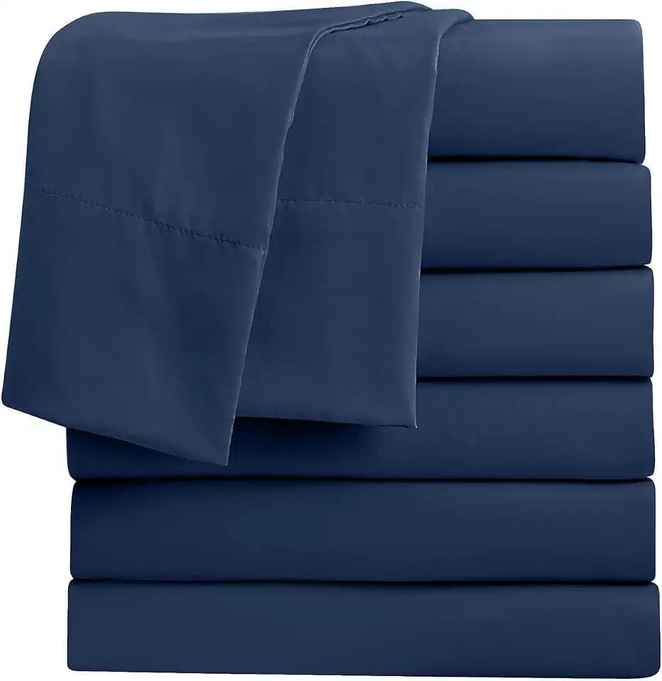 FreshCulture Full Flat Sheets Only, Pack of 6, Soft Microfiber Bedding Sheets for Home, Salons, Hotels, Bulk Flat Sheets Only Full Size (Navy Blue)