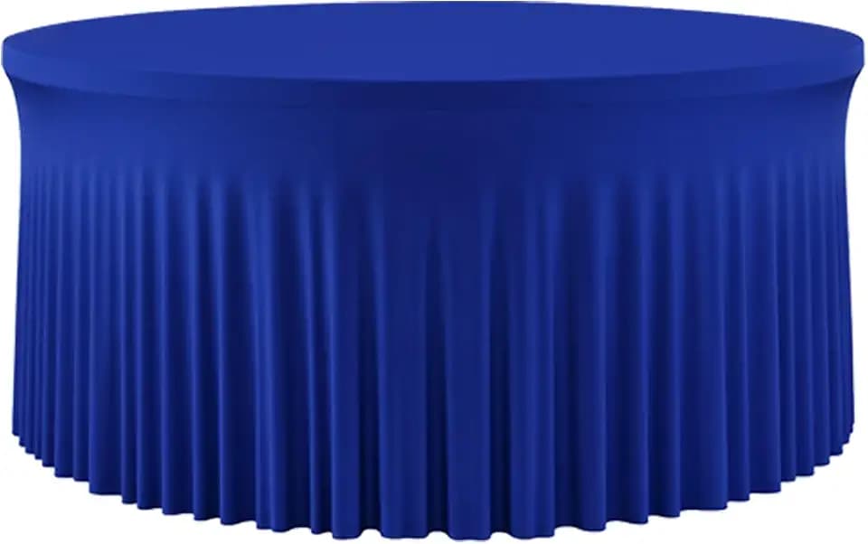60 Inch Royal Blue Round Tablecloth - Stretch Spandex Fitted Table Cover with Elastic Skirt Edge, Wrinkle-Free & Reusable for 5FT Tables Wedding Banquet Party Birthday Buffet