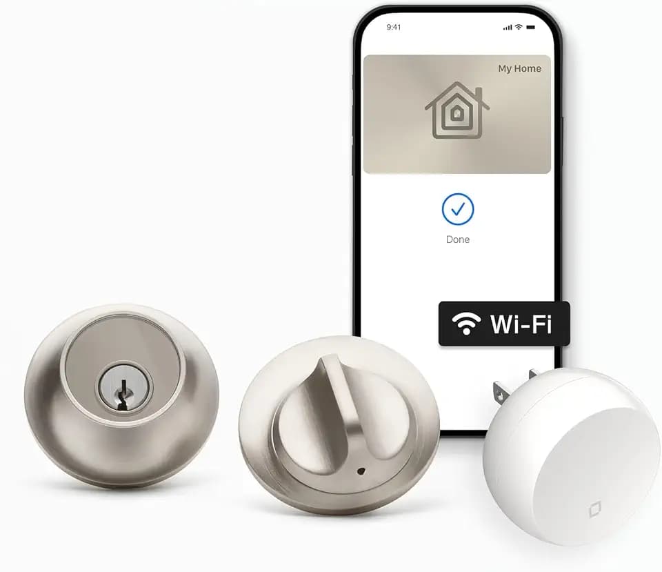 Level Lock+ WiFi Deadbolt Smart Lock - World's Smallest Smart Lock Plus Apple Home Key - Lock/Unlock Anywhere - Level App for iOS & Android - Works with Apple, Alexa, Google (Satin Nickel)