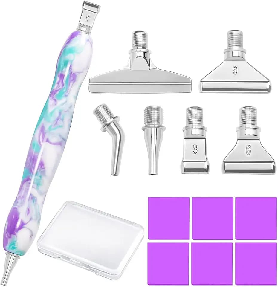 Praise V Do Diamond Painting Art Drill Pen Kit with Screw Steel Rose Metal Tip Nibs Placers Tool Accessories, Ergonomic Diamond Art Pen for 5D Diamond Paint Bead Dot PurpleLtblue