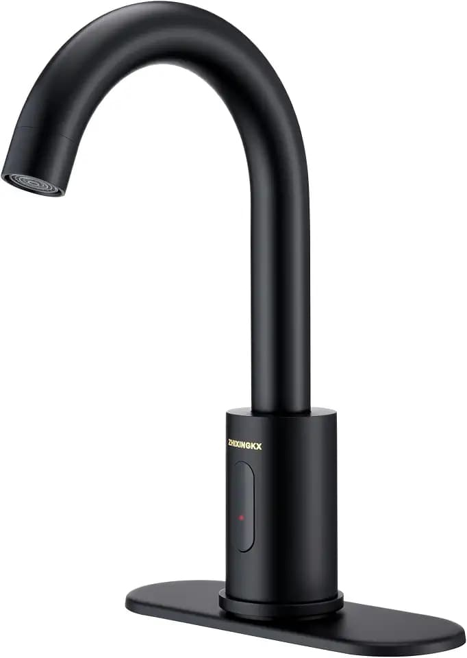 Touchless Bathroom Faucets for 1 or 3 Hole, Tall Body Automatic Bathroom Sink Faucets with Deck Plate,Motion Sensor Commercial Faucets for Bathroom&Kitchen,360° Swivel Spout,Black