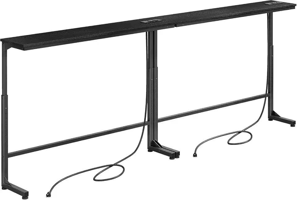 Kitstorack Narrow Sofa Table with Charging Station, 78.8" Behind Couch Table, Adjustable 24.4"-32.7" Height, Modular 2-piece Design for sectionals, entryways, Apartments, and Narrow Living Spaces