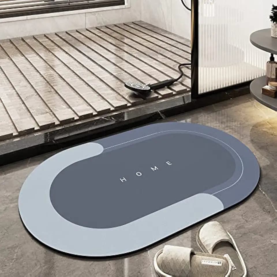 Modernized Magic Mat Bathroom,Modrnizd Magic Mat,Modernized Bath Mats,Super Absorbent Non Slip Bathroom Rug for Floor,Kitchen and Washing Machine (Blue-Oval,15.7 * 23.6 in)