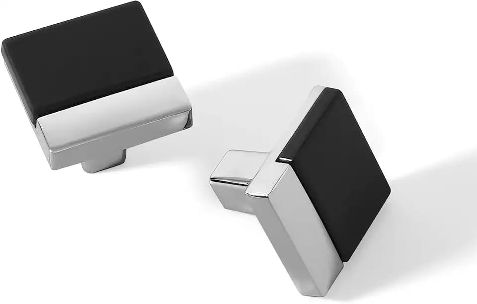 10 Pack Black Silver Square Cabinet Knobs, Single Hole