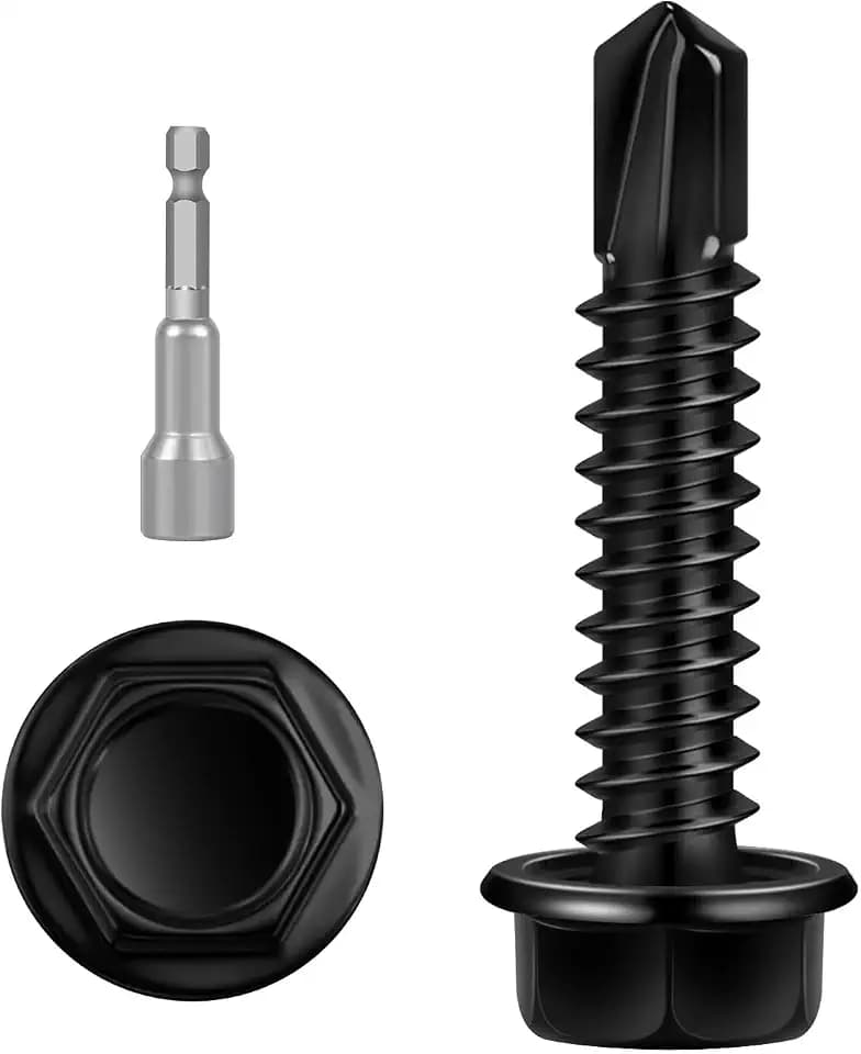 80 PCS #12 x 1-1/4" Sheet Metal Screws, Black Hex Washer Head Self Drilling Screw, Flanged Self Tapping Screws, 410 Stainless Steel