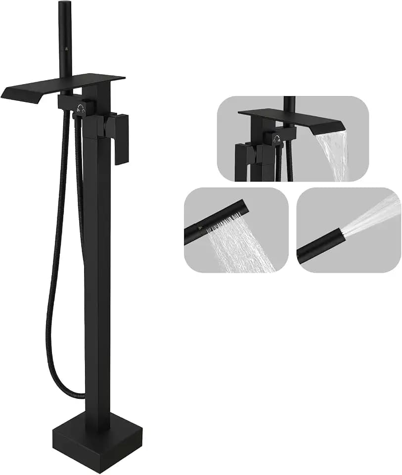Matte Black Freestanding Waterfall Bathtub Faucet High Flow Brass