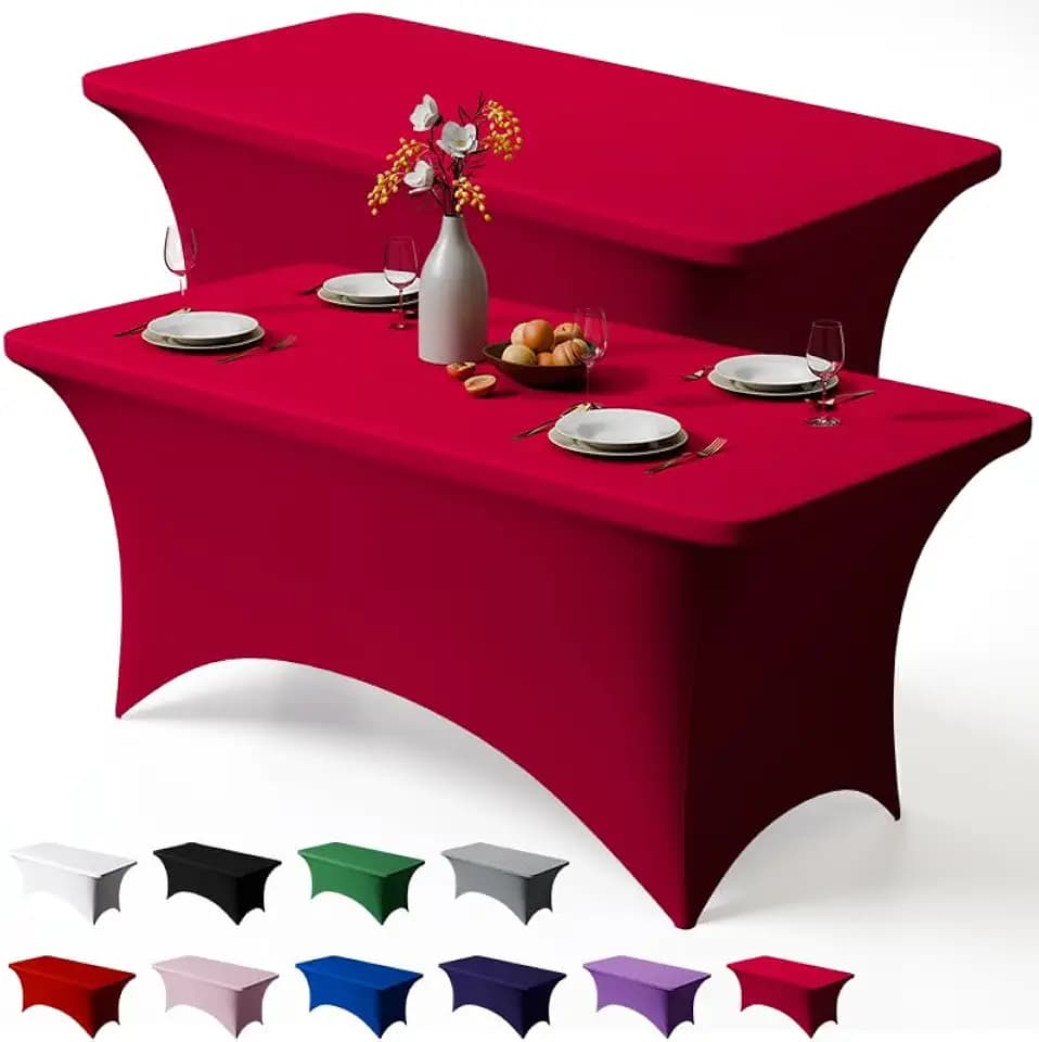 Trlyc 2 Pack 4FT Burgundy Spandex Table Cloth 48 x 30 Inch