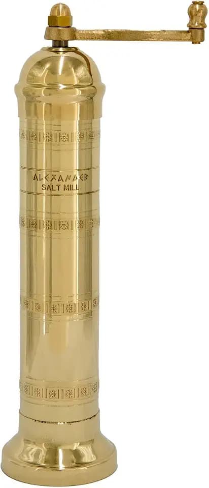 Alexander Home Original Greek Salt Mill, 9-Inch Brass – European Manual Salt Grinder, Refillable