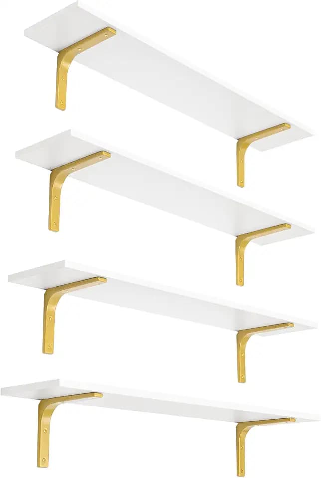 DINZI LVJ Long Wall Shelves, 31.5Inch Wooden Wall Mounted Shelves, Set of 4