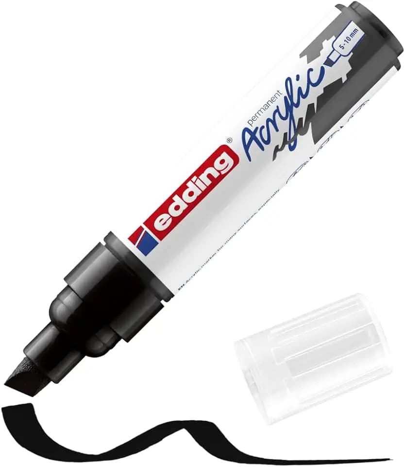 edding 5000 acrylic marker broad - black - 1 waterproof acrylic paint marker - chisel tip 5-10 mm - acrylic paint pens for drawing on canvas, art paper and wood - acrylic markers for pebbles