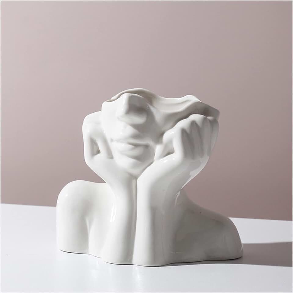 White Face Vase Unique Ceramic Vase for Room,Office,Home Decor