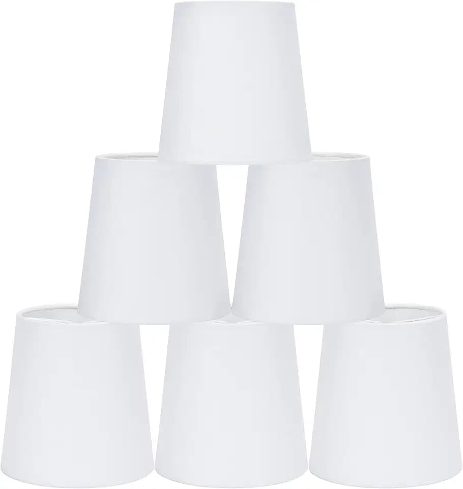 VIRGO Clip-on Chandelier Lamp Shades,Set of 6,Small Barrel,5.2"×4"×H5.2",Fabric, Handmade,Traditional Decorative,ONLY FOR CANDLE BULB,Offwhite