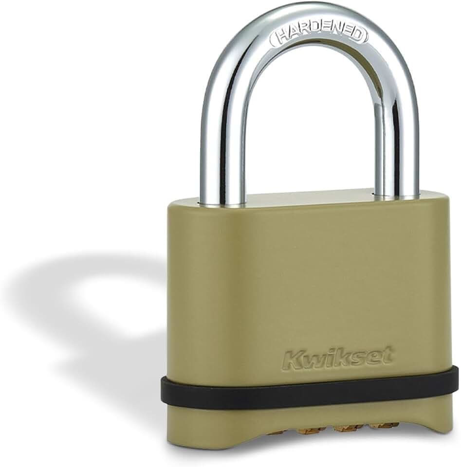 Kwikset Zinc Resettable 4-Digit Combination Padlock, 1-Pack, Gold