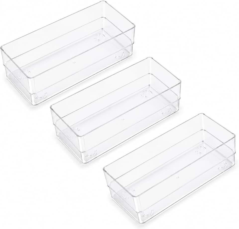 LotFancy 3 Pack Stackable Clear Plastic Drawer Organizer for Junk, 6x3x2
