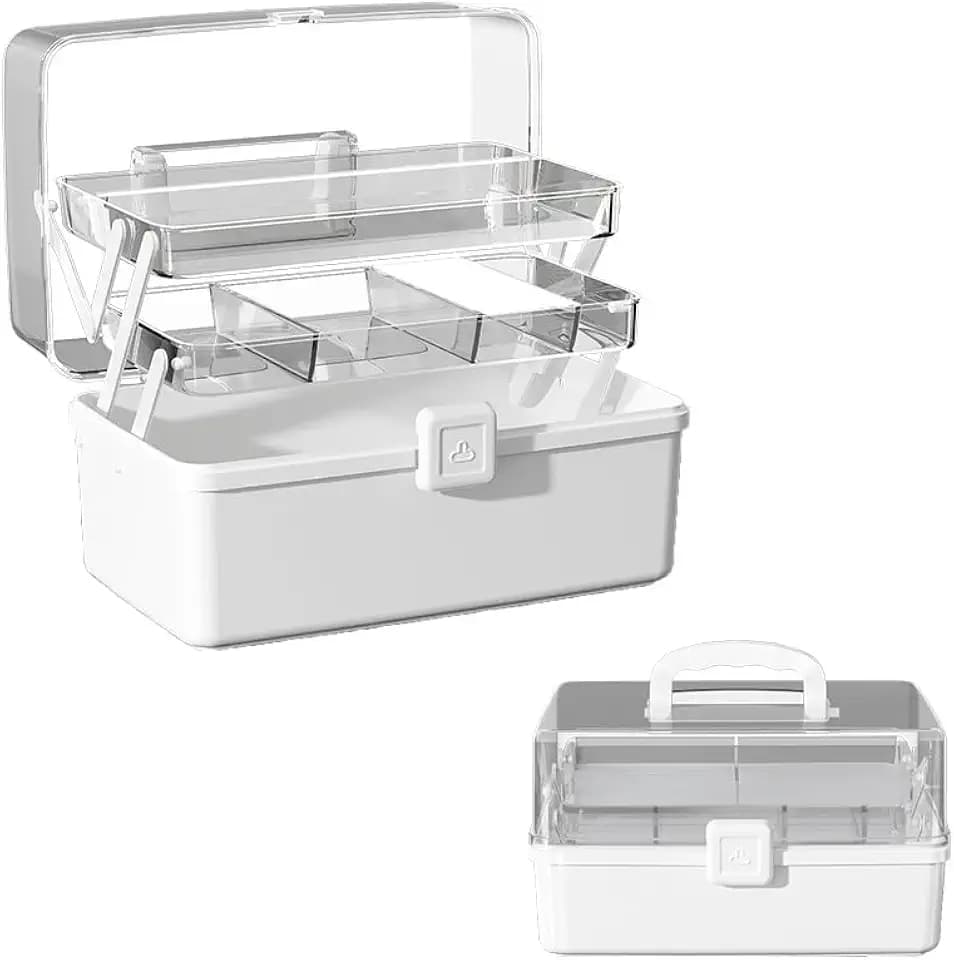 Large 3-Layer Craft Storage Box with Handle, White