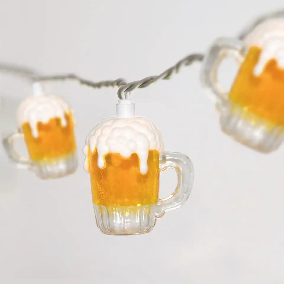 Outdoor Beer Mug String Lights Plug in, 8.5Ft 10 LED Tropical Beach Theme Beer String Lights for Cinco de Mayo Party Decorations, Hanging Tropical Party Lights Waterproof for Backyard Garden Bar Patio