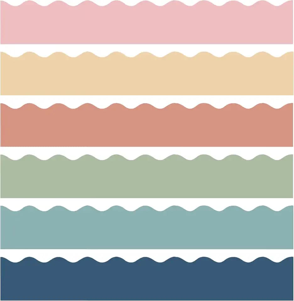 137.8 Ft Boho Bulletin Board Borders Colorful Classroom Borders Scalloped Boho Bulletin Board Decorations for Teacher Classroom School Home Office Chalkboard Whiteboard Wall Decor, 120 Sheets